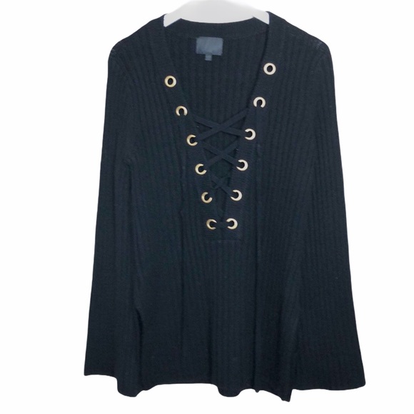 INTERMIX Sweaters - Intermix wool/cashmere lace up thick rib sweater